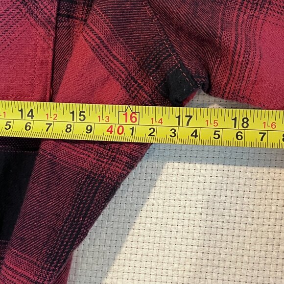 Columbia Red Plaid Flannel Shirt Dress Belted Roll Tab Sleeves Pockets Sz Small - Picture 7 of 13